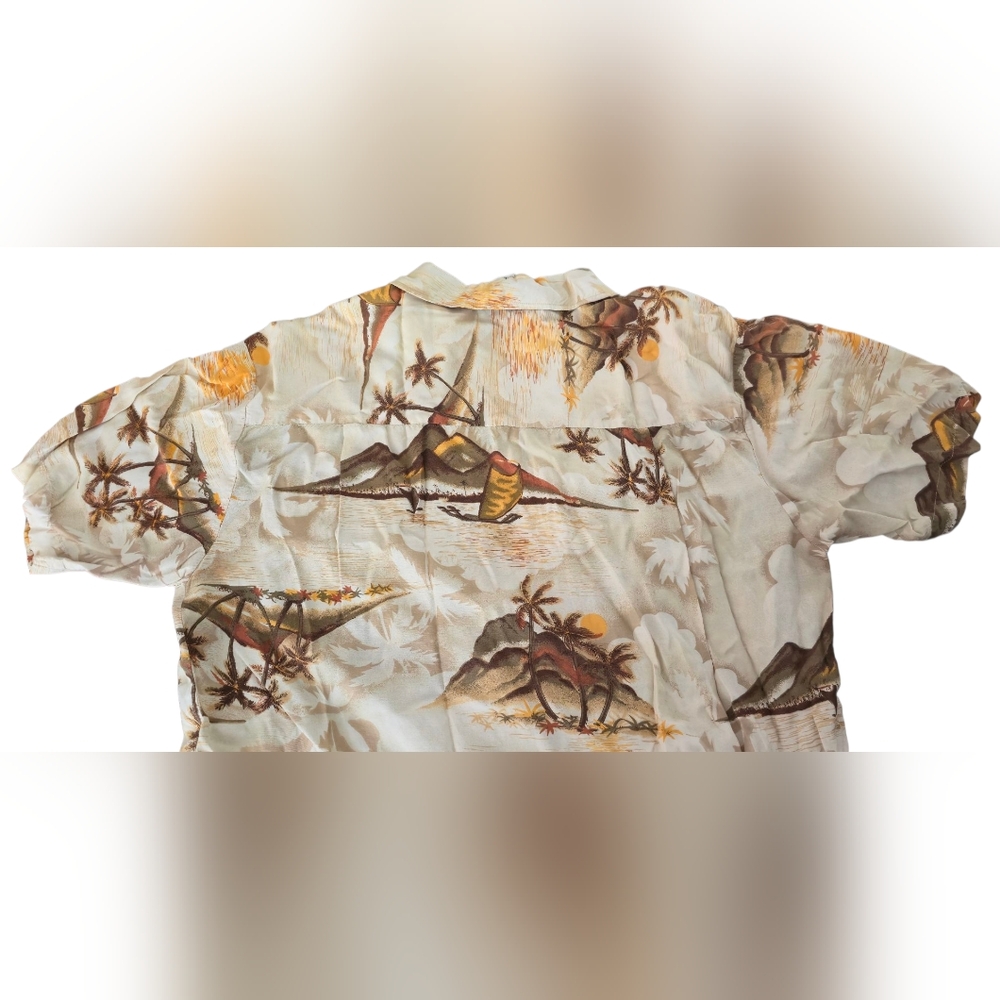 Vintage Kennington California Hawaiian Shirt Men’s Large Beige Aloha Beach - Picture 6 of 7